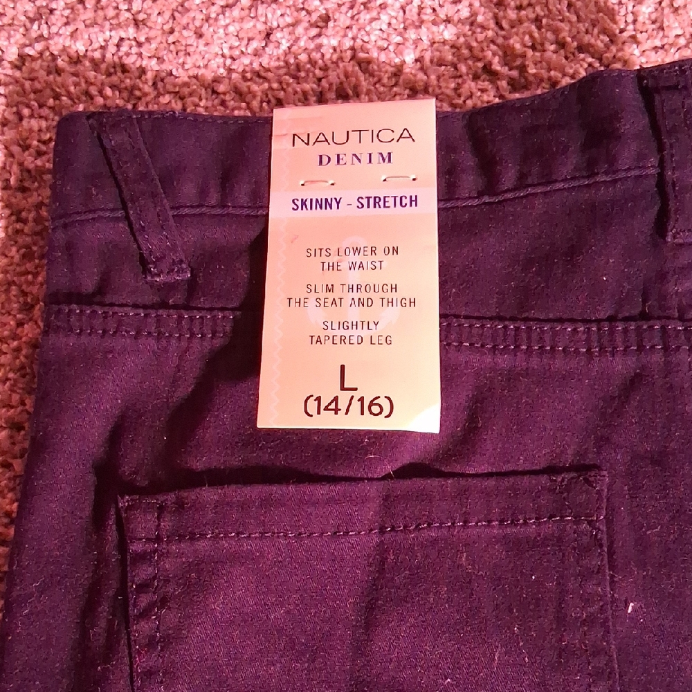 Kids Large Nautica Denim Skinny Stretch Khaki Pants - Navy blue NWT